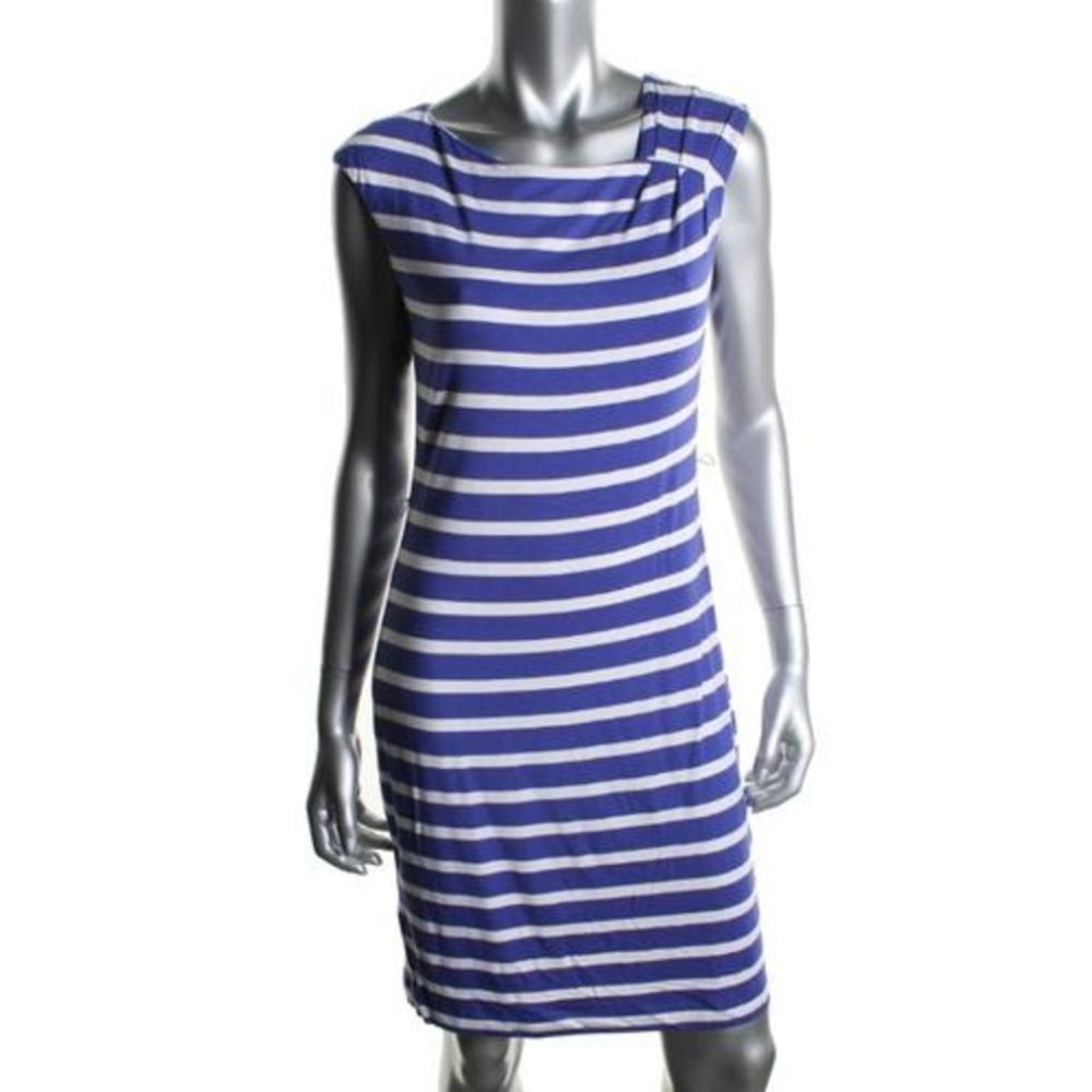 CALVIN KLEIN BLUE WHITE ASYMMETRICAL NECKLINE